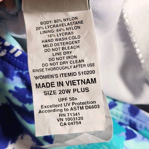 L.L. Bean Womens 20W UPF 50+ Floral One Piece Swimsuit Blue - Picture 5 of 9